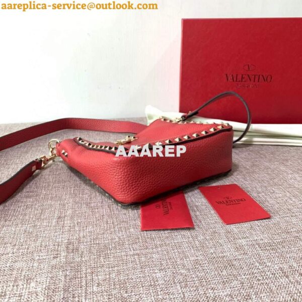 Replica Valentino 2B0C17V Mini Rockstud Grainy Calfskin Hobo Bag 50029 Red 5