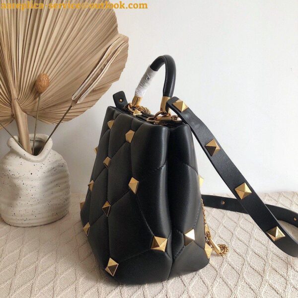 Replica Valentino Roman Stud Top Handle Bag In Black Nappa Leather 12