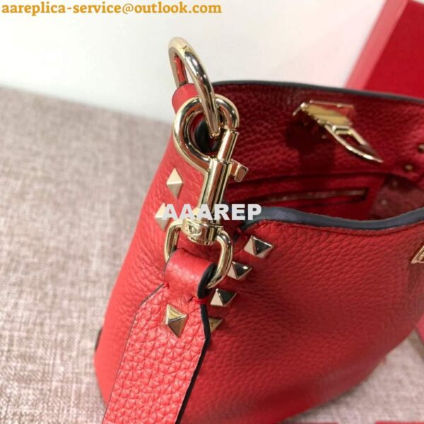 Replica Valentino 2B0C17V Mini Rockstud Grainy Calfskin Hobo Bag 50029 Red 8