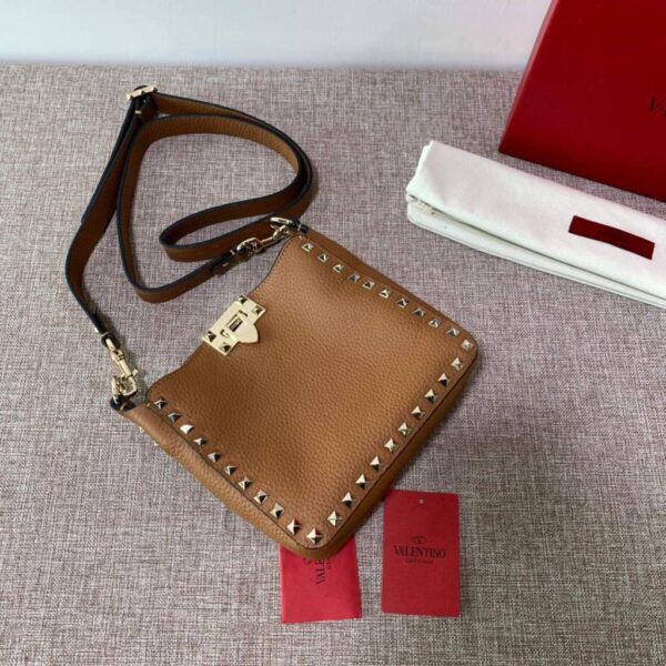 Replica Valentino 2B0C17V Mini Rockstud Grainy Calfskin Hobo Bag 50029 Tan 3