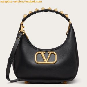 Replica Valentino Stud Sign Hobo Bag In Black Calfskin