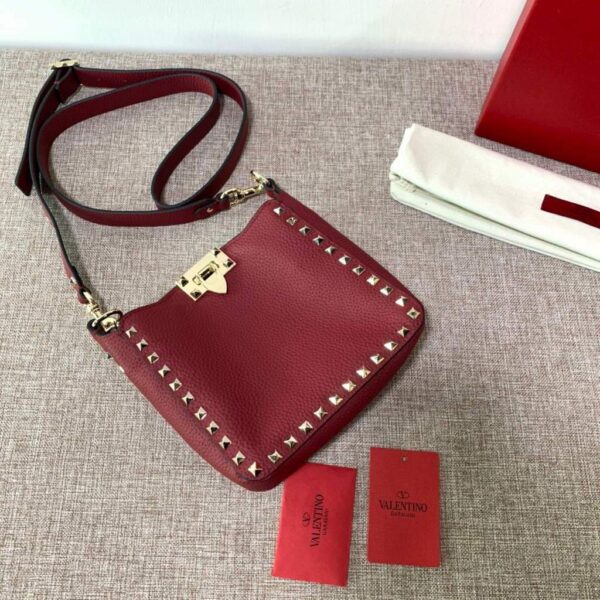 Replica Valentino 2B0C17V Mini Rockstud Grainy Calfskin Hobo Bag 50029 Wine Red 3