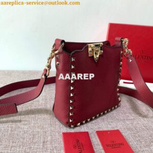 Replica Valentino 2B0C17V Mini Rockstud Grainy Calfskin Hobo Bag 50029 Wine Red 2