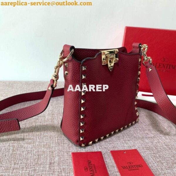 Replica Valentino 2B0C17V Mini Rockstud Grainy Calfskin Hobo Bag 50029 Wine Red 4