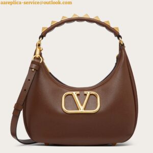 Replica Valentino Stud Sign Hobo Bag In Dark Brown Calfskin 2