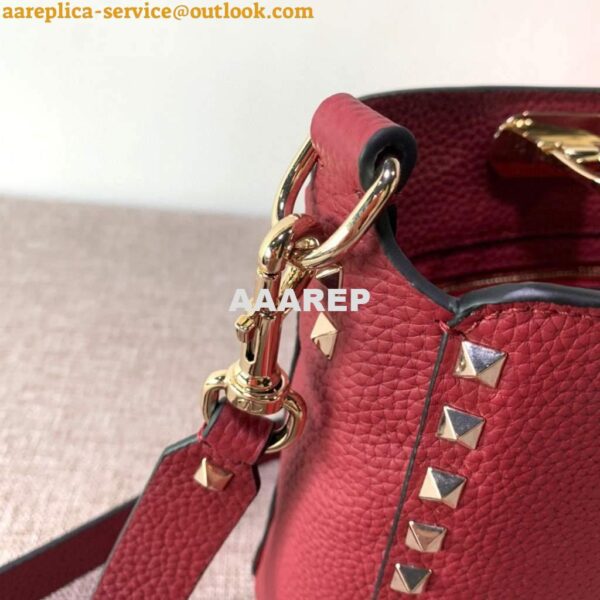 Replica Valentino 2B0C17V Mini Rockstud Grainy Calfskin Hobo Bag 50029 Wine Red 8