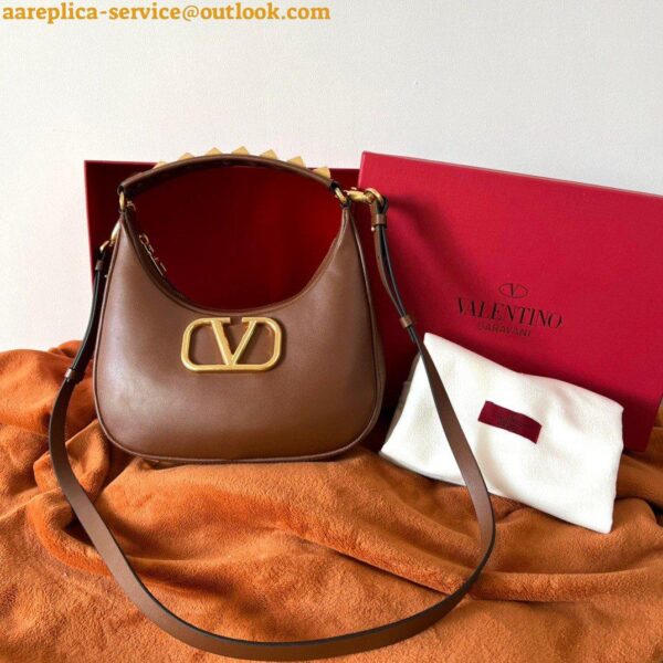 Replica Valentino Stud Sign Hobo Bag In Dark Brown Calfskin 7