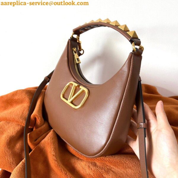 Replica Valentino Stud Sign Hobo Bag In Dark Brown Calfskin 8