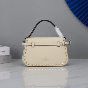 Replica Valentino 2B0I52 Small Rockstud Grainy Calfskin Handbag 2025S Beige