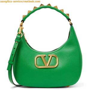 Replica Valentino Stud Sign Hobo Bag In Green Calfskin