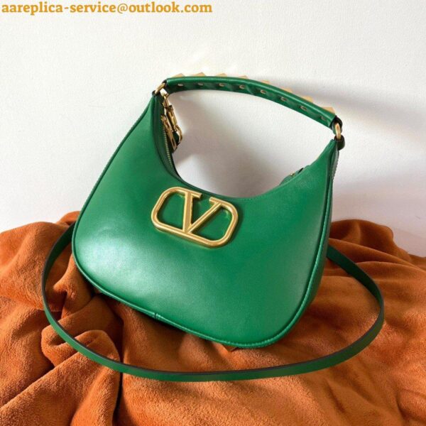 Replica Valentino Stud Sign Hobo Bag In Green Calfskin 6