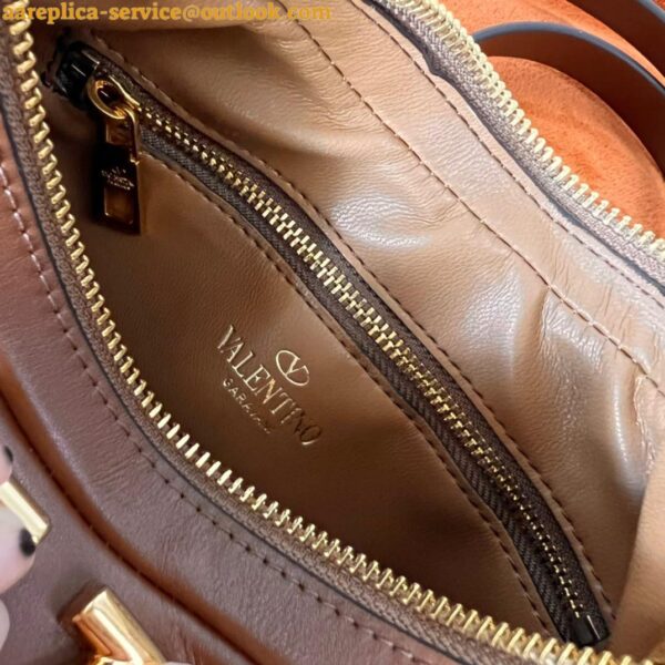 Replica Valentino Stud Sign Hobo Bag In Dark Brown Calfskin 13