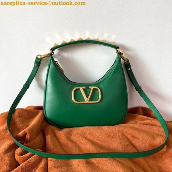 Replica Valentino Stud Sign Hobo Bag In Green Calfskin 8