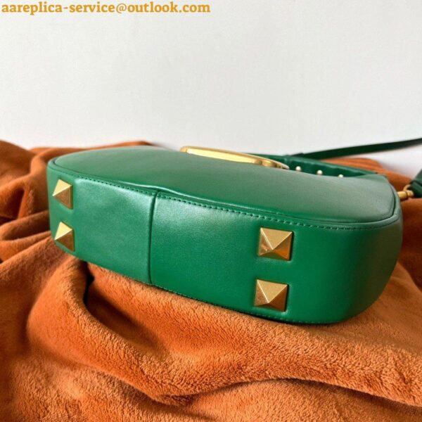 Replica Valentino Stud Sign Hobo Bag In Green Calfskin 10