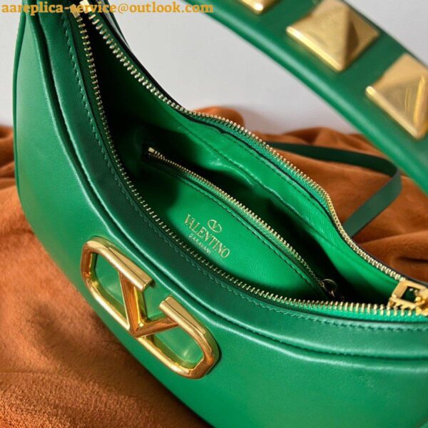 Replica Valentino Stud Sign Hobo Bag In Green Calfskin 11