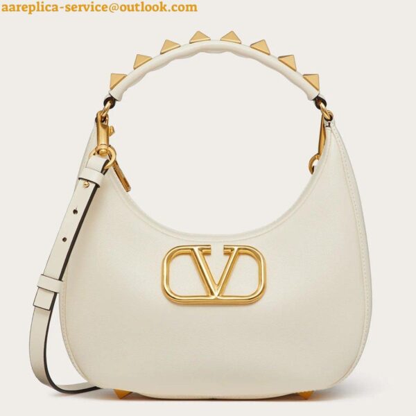 Replica Valentino Stud Sign Hobo Bag In White Calfskin 4