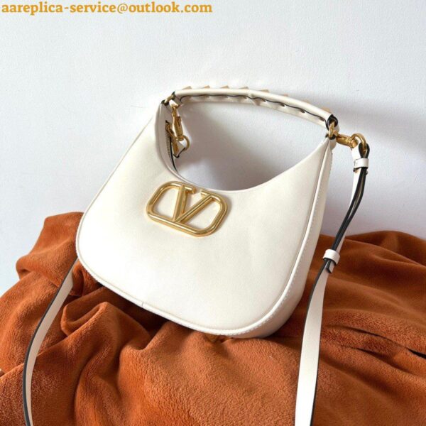 Replica Valentino Stud Sign Hobo Bag In White Calfskin 8