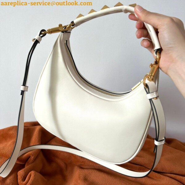 Replica Valentino Stud Sign Hobo Bag In White Calfskin 9