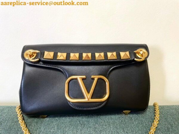 Replica Valentino Stud Sign Shoulder Bag In Black Nappa Leather 6