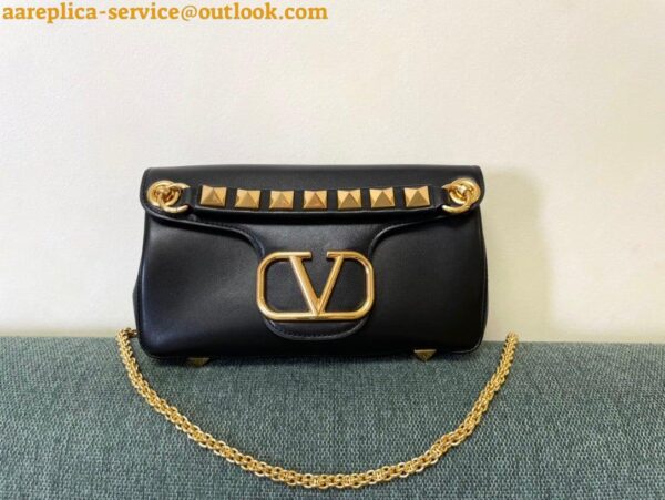 Replica Valentino Stud Sign Shoulder Bag In Black Nappa Leather 8