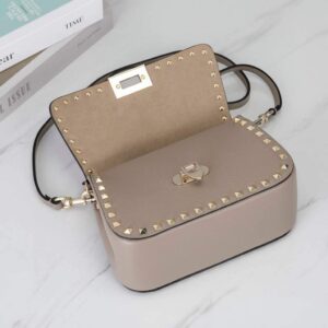 Replica Valentino 2B0I52 Small Rockstud Grainy Calfskin Handbag 2025S Gray