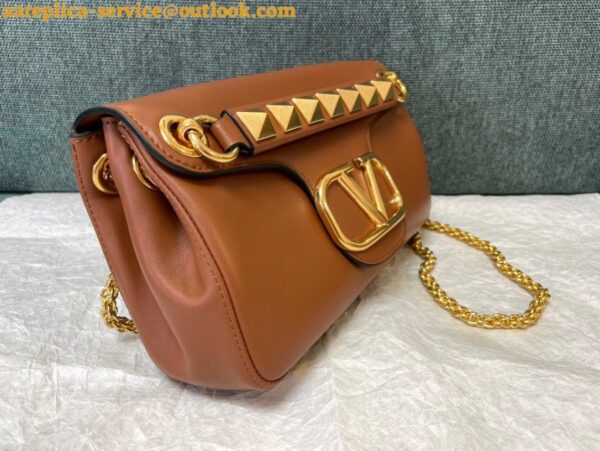 Replica Valentino Stud Sign Shoulder Bag In Brown Nappa Leather 8