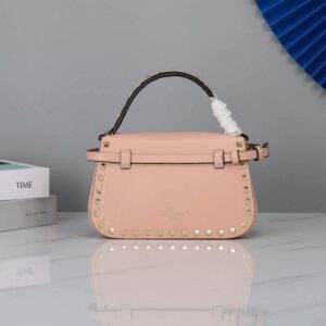 Replica Valentino 2B0I52 Small Rockstud Grainy Calfskin Handbag 2025S Pink