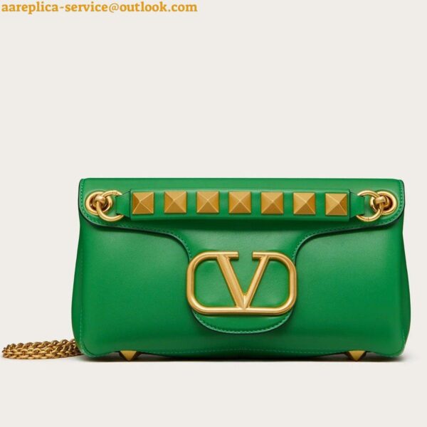 Replica Valentino Stud Sign Shoulder Bag In Green Nappa Leather 3