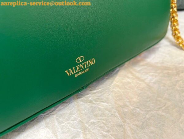 Replica Valentino Stud Sign Shoulder Bag In Green Nappa Leather 5