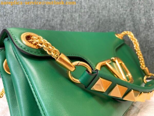 Replica Valentino Stud Sign Shoulder Bag In Green Nappa Leather 10