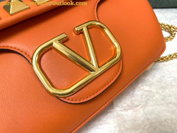 Replica Valentino Stud Sign Shoulder Bag In Orange Nappa Leather 7