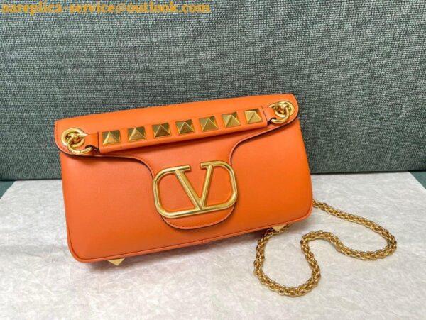 Replica Valentino Stud Sign Shoulder Bag In Orange Nappa Leather 8