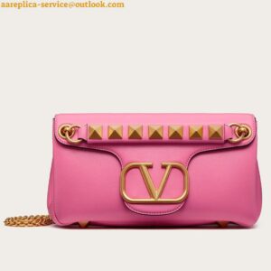 Replica Valentino Stud Sign Shoulder Bag In Pink Nappa Leather