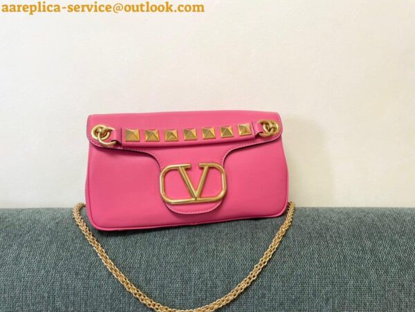 Replica Valentino Stud Sign Shoulder Bag In Pink Nappa Leather 6