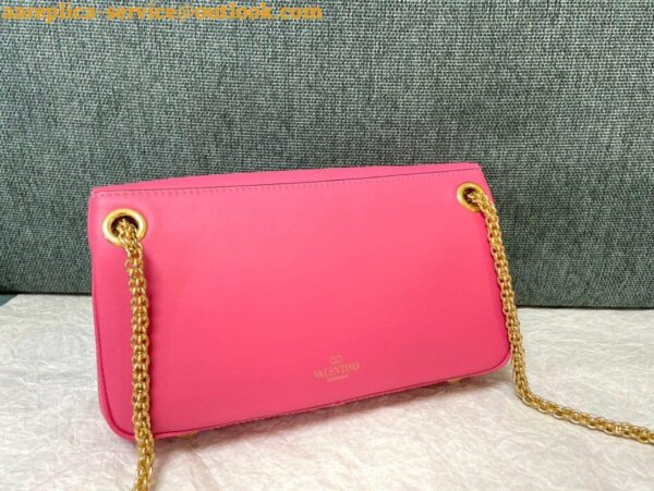 Replica Valentino Stud Sign Shoulder Bag In Pink Nappa Leather 8