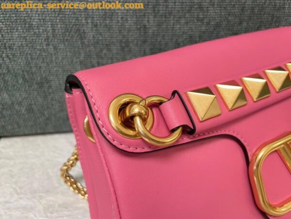 Replica Valentino Stud Sign Shoulder Bag In Pink Nappa Leather 9