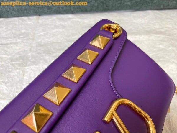 Replica Valentino Stud Sign Shoulder Bag In Purple Nappa Leather 3