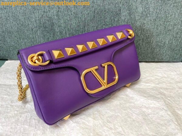 Replica Valentino Stud Sign Shoulder Bag In Purple Nappa Leather 8