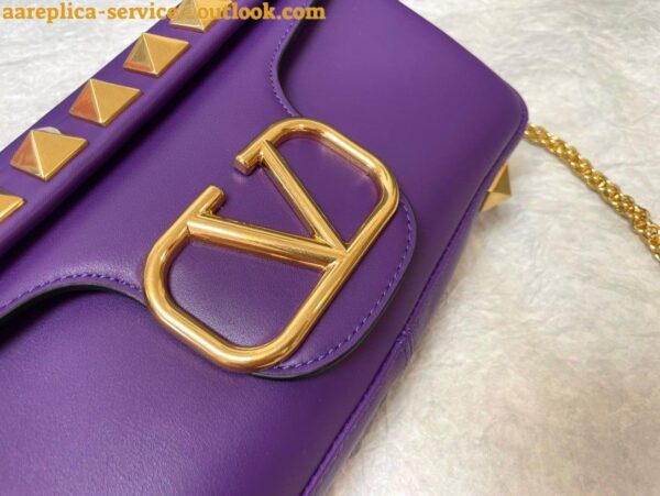 Replica Valentino Stud Sign Shoulder Bag In Purple Nappa Leather 9