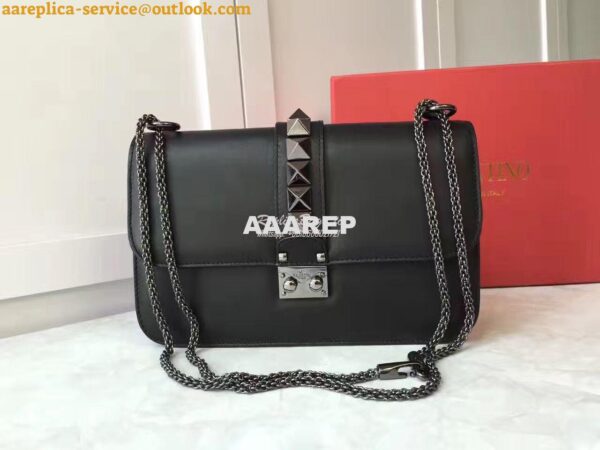 Replica Valentino Garavani Chain Cross Body Bag Black with Black Studs 4