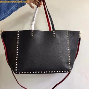 Replica Valentino Rockstud Medium Reversible Tote Black