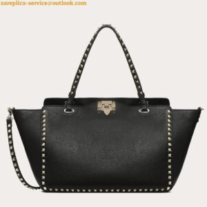 Replica Valentino Rockstud Medium Tote In Black Grained Leather