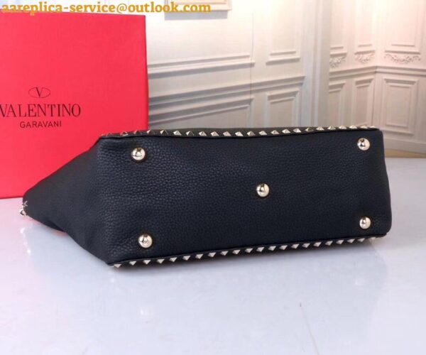 Replica Valentino Rockstud Medium Tote In Black Grained Leather 7