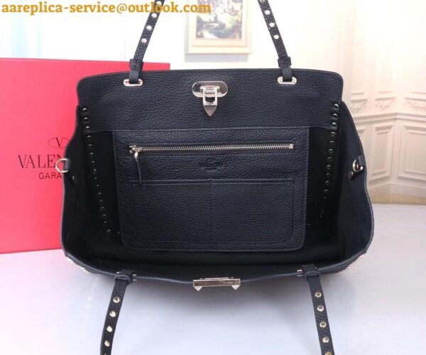 Replica Valentino Rockstud Medium Tote In Black Grained Leather 14