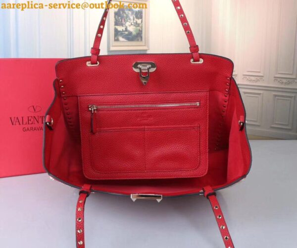 Replica Valentino Rockstud Medium Tote In Red Grained Leather 8