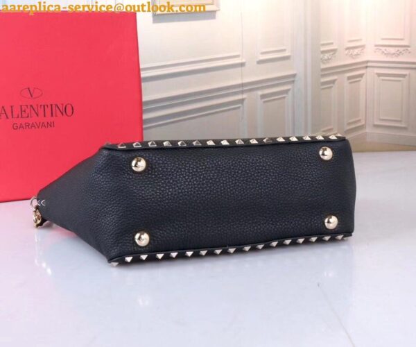 Replica Valentino Rockstud Small Tote In Black Grained Calfskin 5