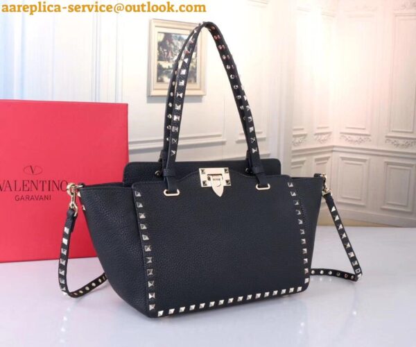 Replica Valentino Rockstud Small Tote In Black Grained Calfskin 6