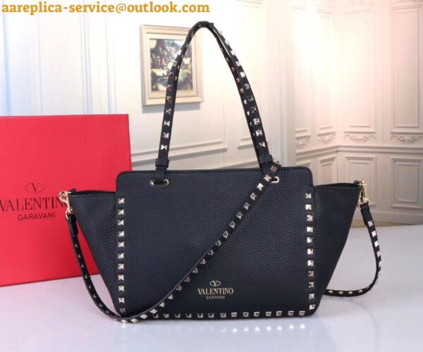 Replica Valentino Rockstud Small Tote In Black Grained Calfskin 7