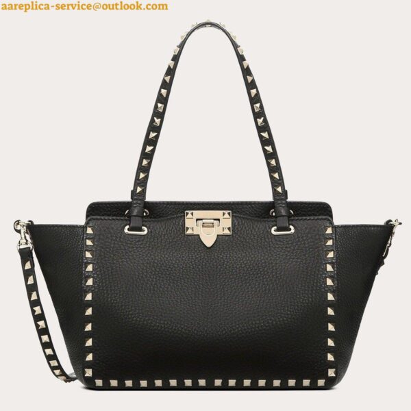 Replica Valentino Rockstud Small Tote In Black Grained Calfskin 8