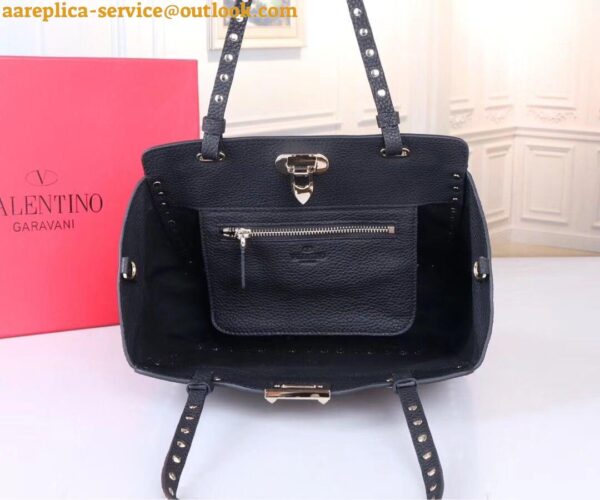 Replica Valentino Rockstud Small Tote In Black Grained Calfskin 10